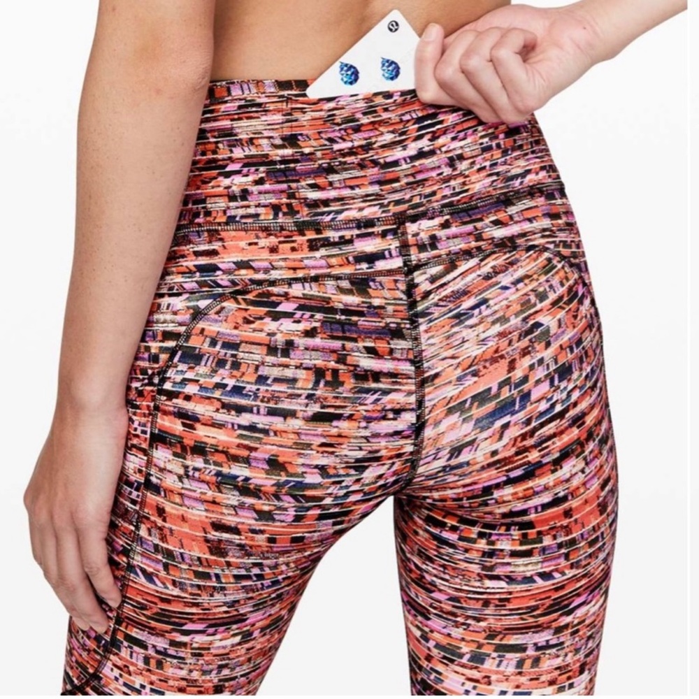 Lululemon Fast and Free Tight II 25" Nulux Flash Pleat Orange Multi Size 6